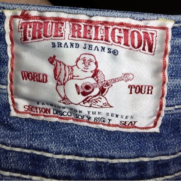 True Religion Disco Joey Big T Flare blue jeans with crystals size 27 Inseam 34" - Picture 10 of 10